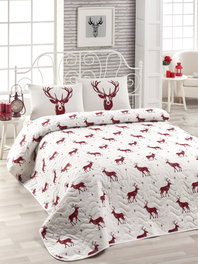 L'essentiel linge de maison Geyik - Juego de colcha individual Rojo clarete y Blanco